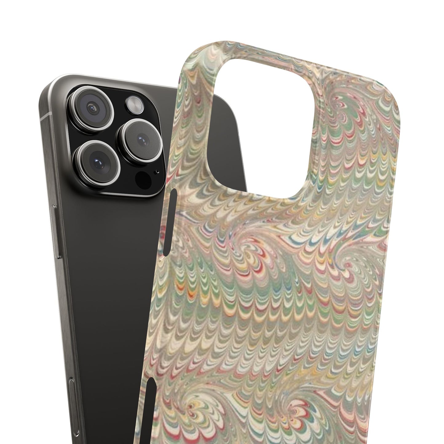 Soft Green and Multi-Colored Marbled Design, Italy Feather Phone Case, Multi-Color, Slim Phone Cases, Case-Mate IPHONE16 and all sizes