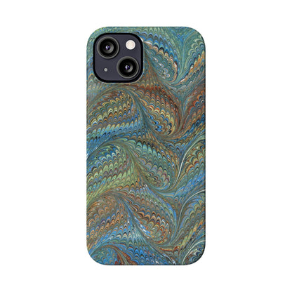 Blue and Green Italian Marbled Swirl Design, Italy Feather Phone Case, Multi-Color, Slim Phone Cases, Case-Mate IPHONE16 and all sizes