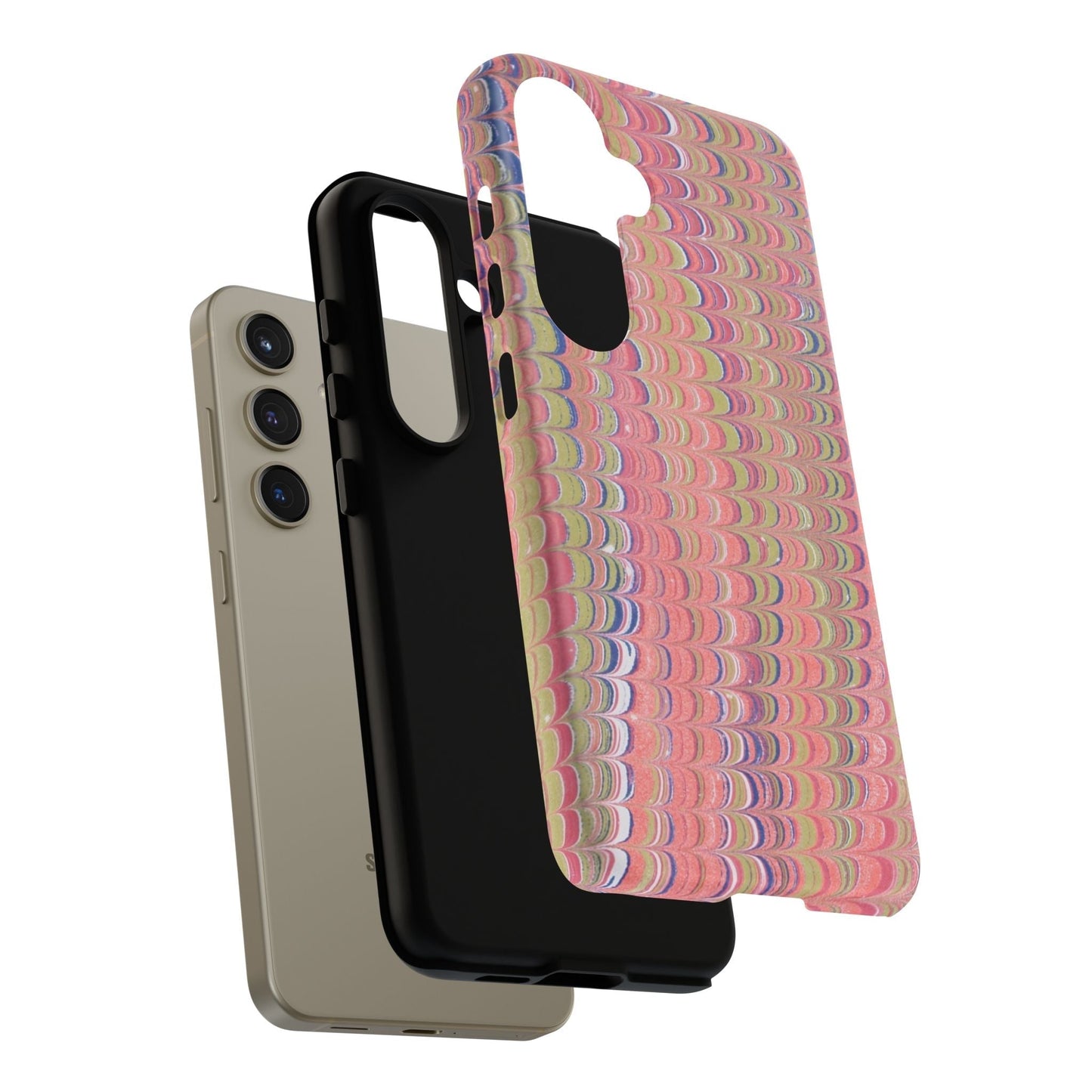 Pink Pastels Feather Marbled Vintage Design iPhone 16 + Samsung + Apple + Google - 2 finishes