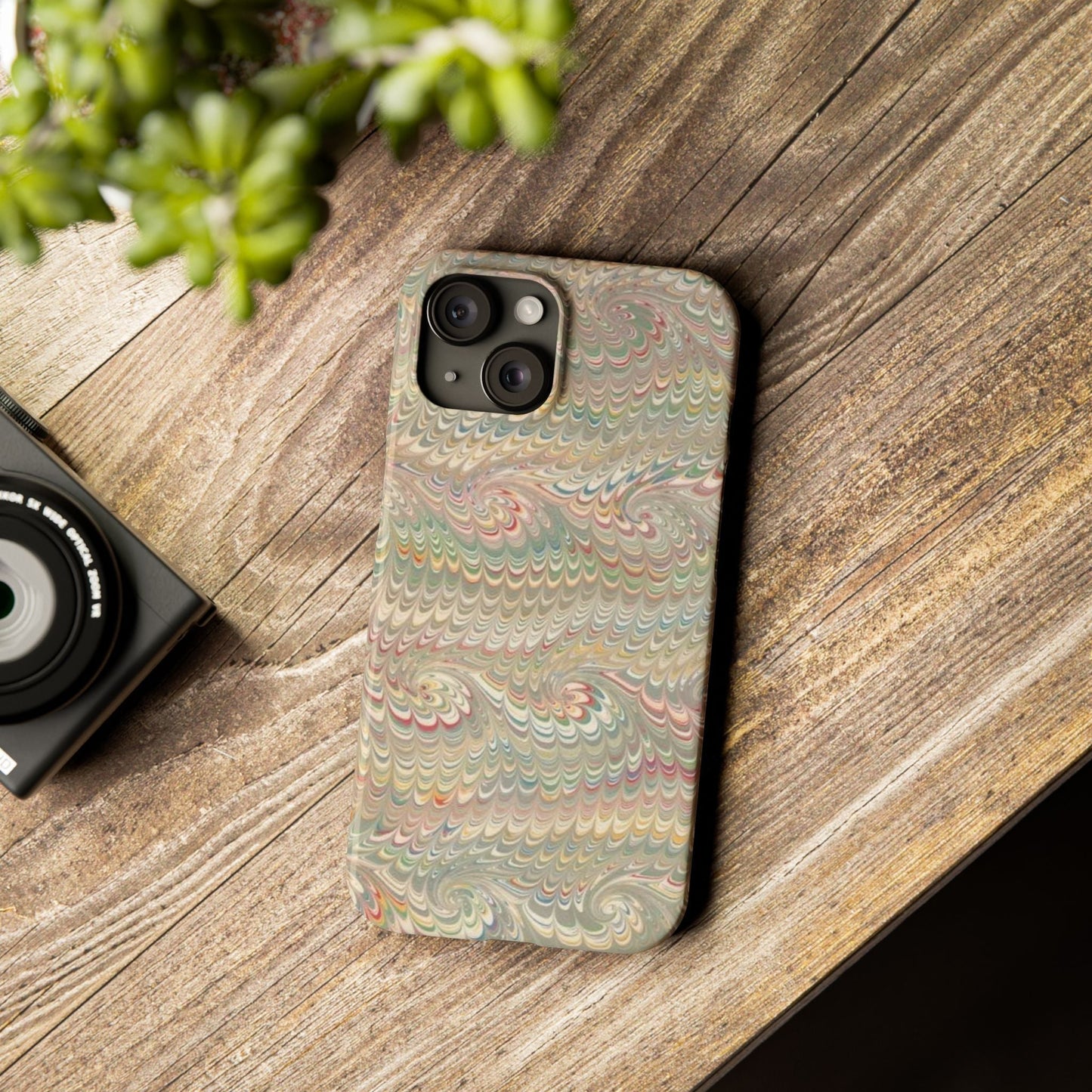 Soft Green and Multi-Colored Marbled Design, Italy Feather Phone Case, Multi-Color, Slim Phone Cases, Case-Mate IPHONE16 and all sizes
