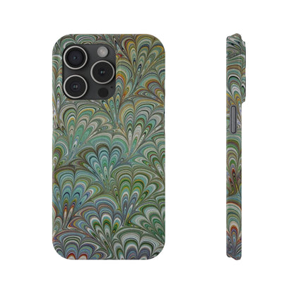 Deep Green Peacock Italian Marbled Design, Italy Feather Phone Case, Multi-Color, Slim Phone Cases, Case-Mate IPHONE16 and all sizes