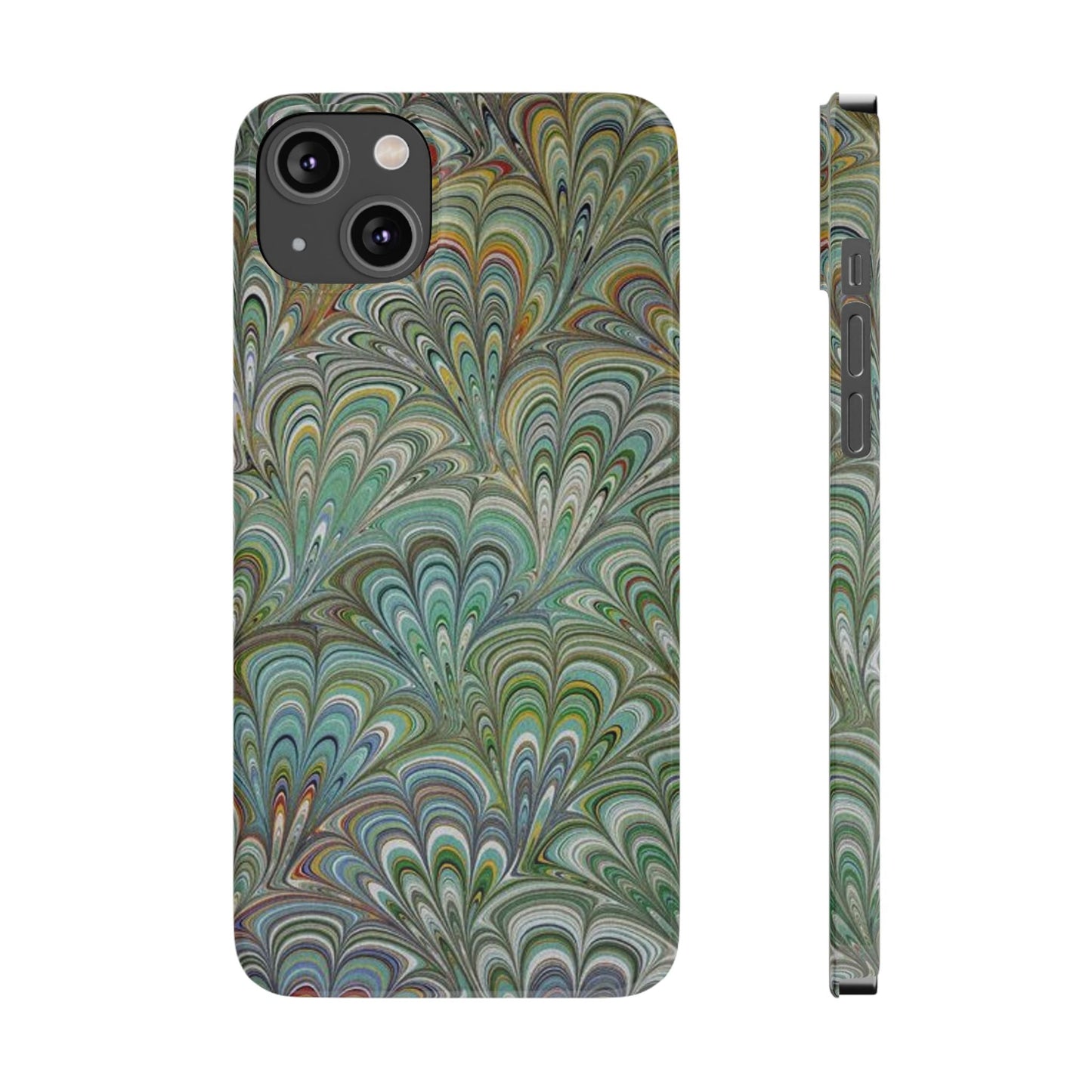 Deep Green Peacock Italian Marbled Design, Italy Feather Phone Case, Multi-Color, Slim Phone Cases, Case-Mate IPHONE16 and all sizes